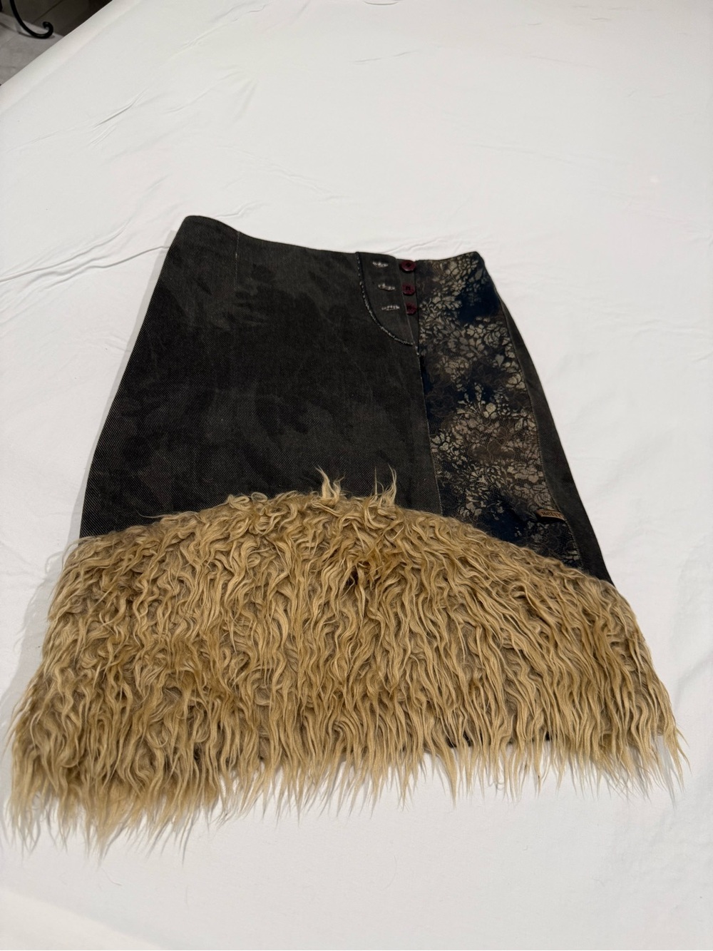 Vintage Black & Tan Faux Fur Hem A-Line Skirt